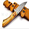 HK-326 Custom Handmade Damascus Steel Knife - Full Tang Fire Camel bone Handle, with Leather Sheath, Ideal Knife for Camping or everyday use view 4
