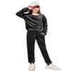 Arshiner Girls Casual Tracksuits Kids Soft Velour Crewneck Sweatshirt Fashion Workout Sets Athletic Clothes Black Size 9-10Y view 1
