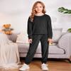 Arshiner Girls Casual Tracksuits Kids Soft Velour Crewneck Sweatshirt Fashion Workout Sets Athletic Clothes Black Size 9-10Y view 2