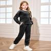 Arshiner Girls Casual Tracksuits Kids Soft Velour Crewneck Sweatshirt Fashion Workout Sets Athletic Clothes Black Size 9-10Y view 3