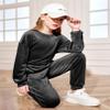 Arshiner Girls Casual Tracksuits Kids Soft Velour Crewneck Sweatshirt Fashion Workout Sets Athletic Clothes Black Size 9-10Y view 4