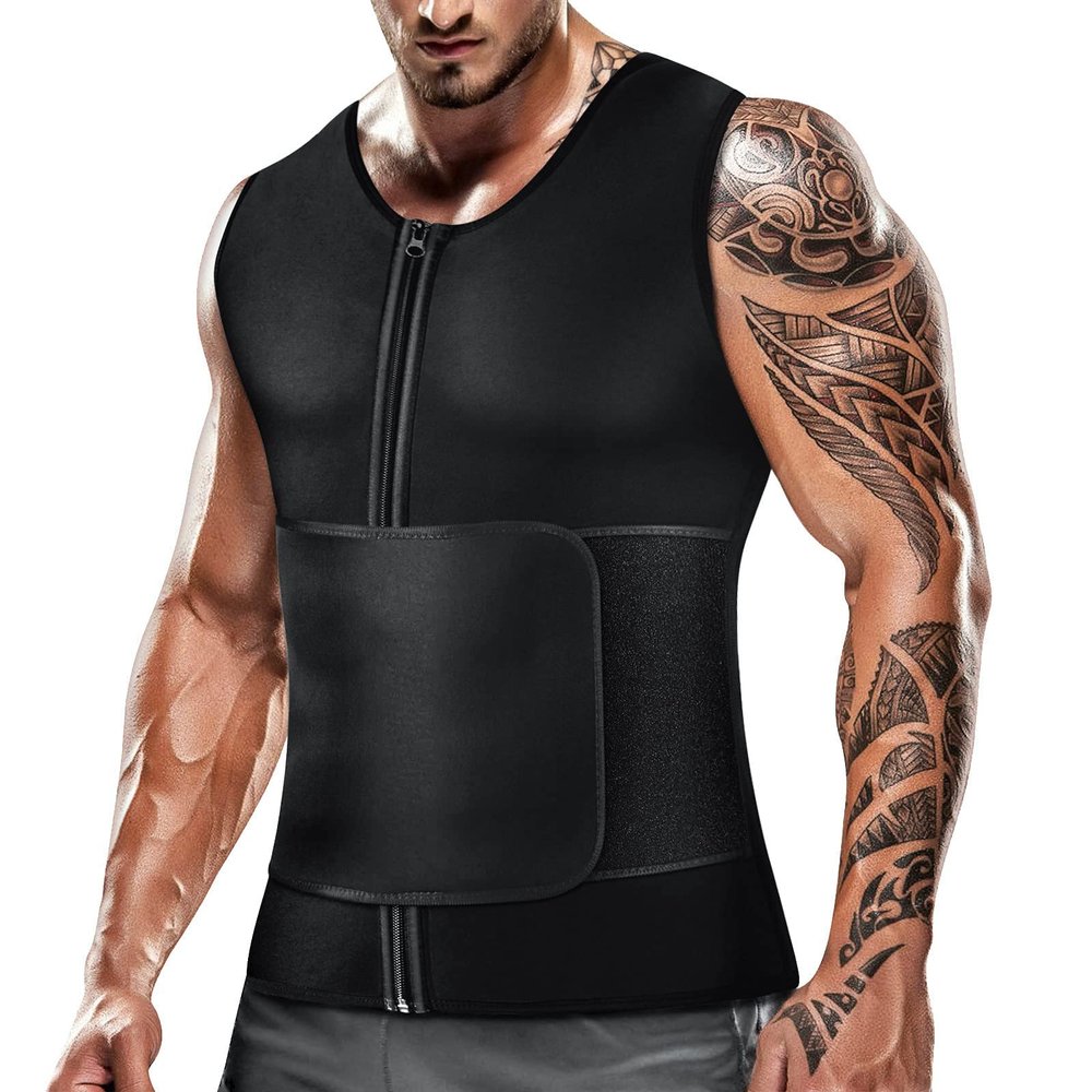 Cimkiz Mens Sweat Sauna Vest for Waist Trainer Zipper Neoprene Tank Top, Adjustable Sauna Workout Zipper Suit (Black, Medium)