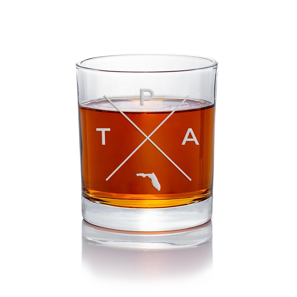 TPA Tampa Florida Round Rocks Glass - Tampa Gift, Tampa Glass, Florida Gift, Florida Glass, Gift for Florida Move