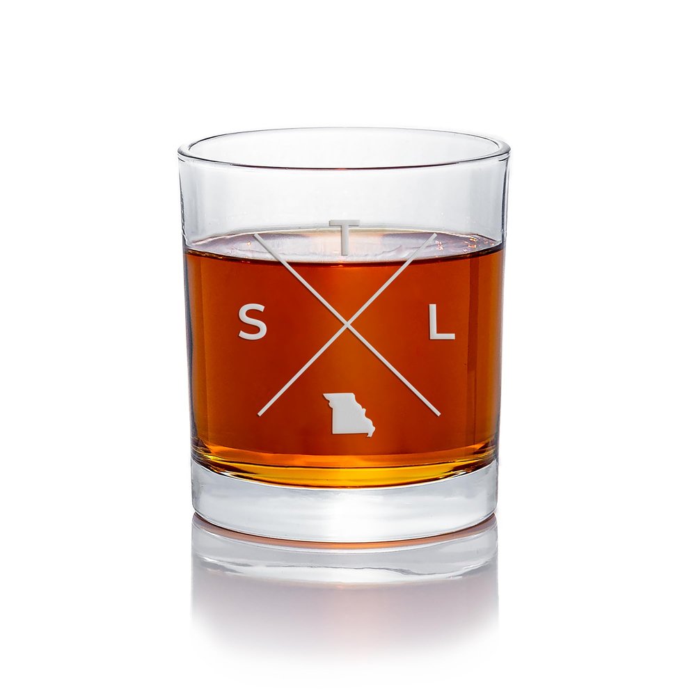STL St Louis Missouri Round Rocks Glass - St Louis Gift Set, Unique Gift Missouri, Missouri Whiskey Glass