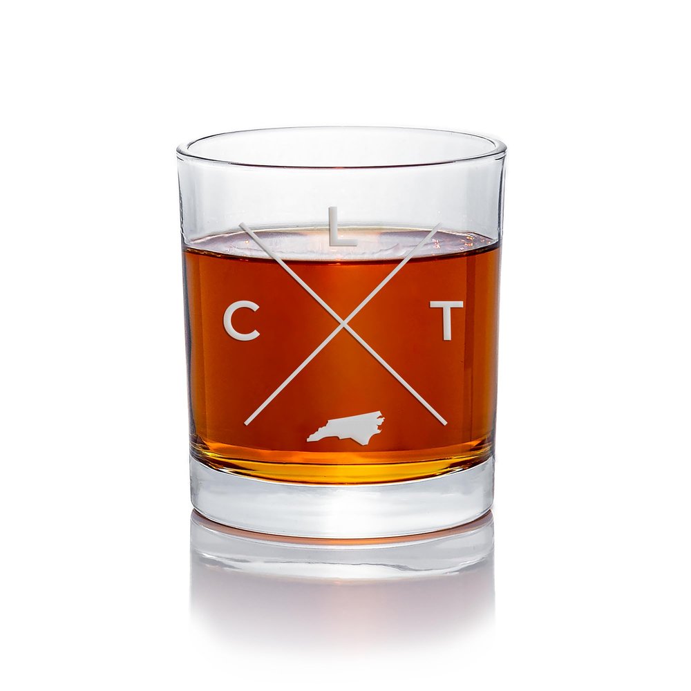 CLT Charlotte North Carolina Round Rocks Glass - Cool Charlotte Gift, Charlotte Gift Ideas, North Carolina Gift