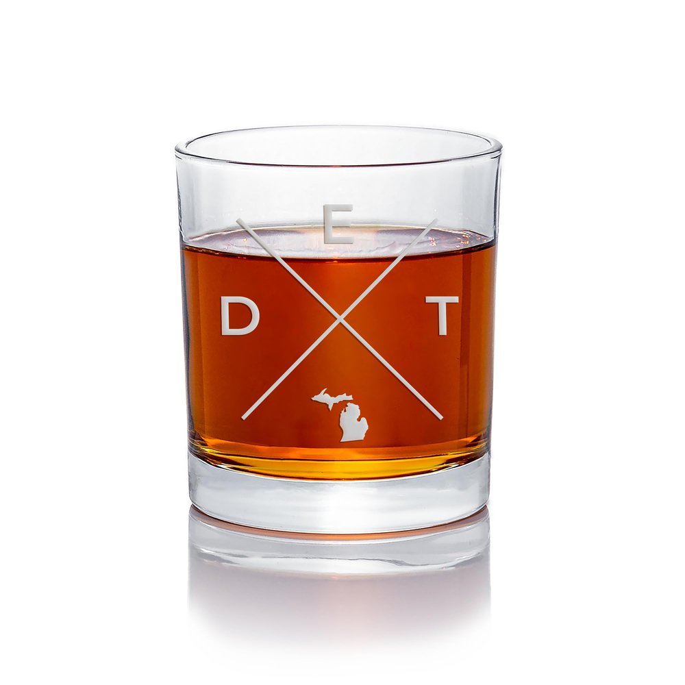 DET Detroit Michigan Round Rocks Glass - Detroit Gift, Detroit Glass, Cute Michigan Gift, Fun Michigan Gift, Michigan Gift