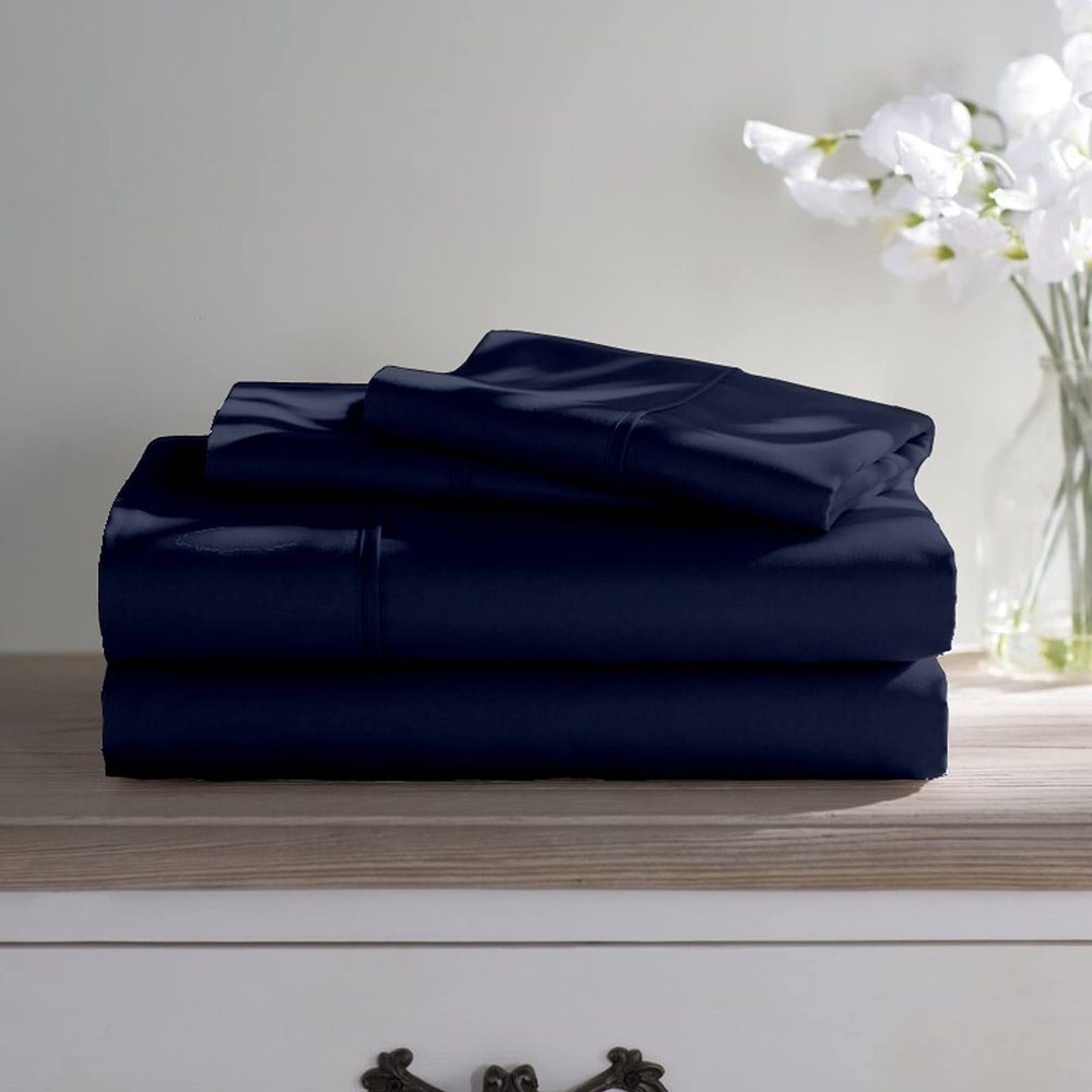 Boating Sheet Set - 100% Egyptian Cotton Bedding Set - 600 Thread Count - Best V Berth Boat Sheets - 6 inch Deep Pockets - Great Gift for Boaters |Universal XL V Berth, Nayy Blue Solid|