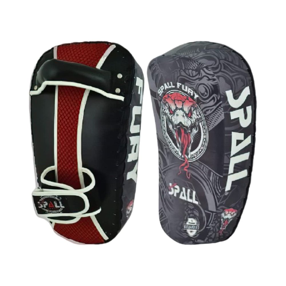Spall Pro US Curved Thai Pads - Kickboxing Pads with Handle (Grey/Black)