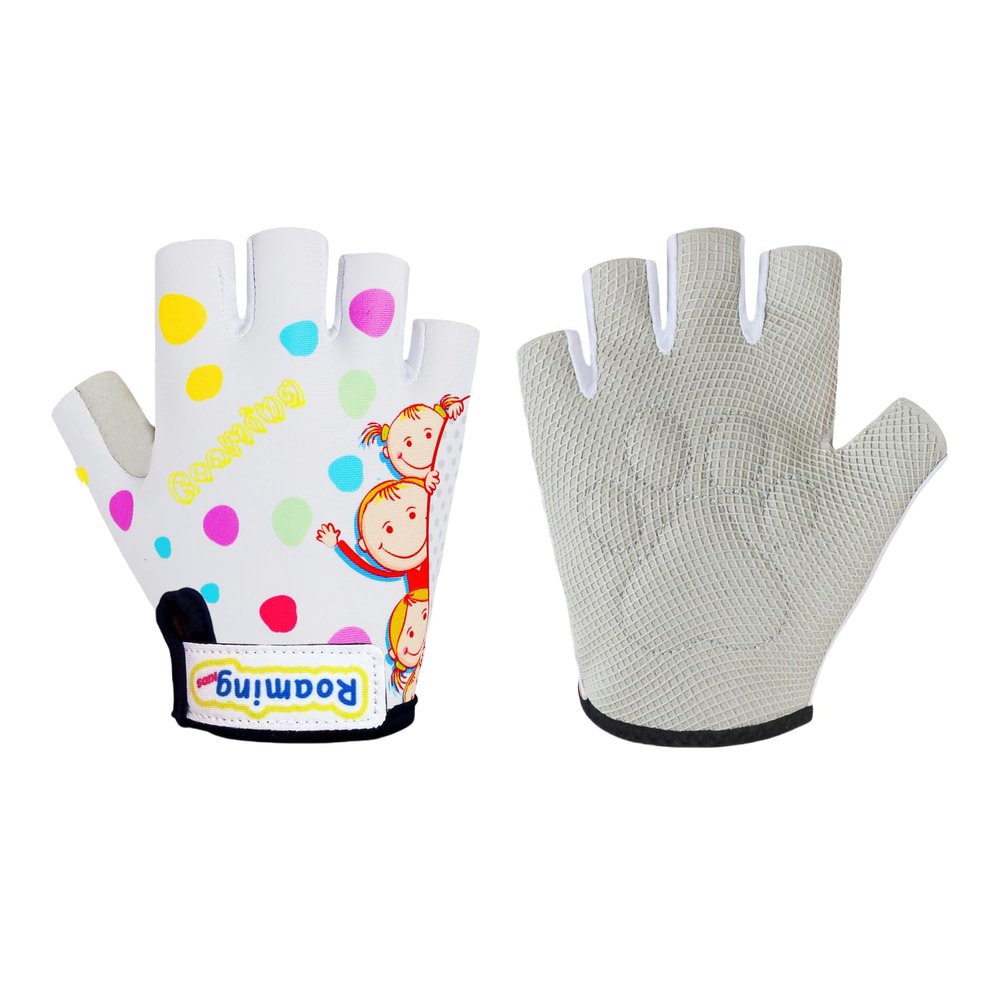Kids Bike Gloves, Padded Grip Palm Fingerless Gloves for 2-10 Years Boys and Girls Cycling Balance and Pedal Bicycles Scooter Skateboard Outdoor Recreation (White, X-Small(Palm 5.9"))