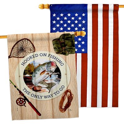 Hooked On Fishing House Flags Pack Sports Outdoor Camping Fish Dock Lure Entertainment Activity Physical USA Applique Small Decorative Gift Yard Banner Made In 28 X 40