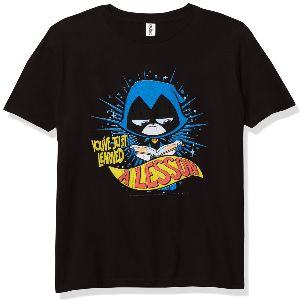 DC Comics Teen Titans Go Raven Lesson Boy's Premium Solid Crew Tee, Black, Youth Large
