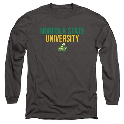 Norfolk State University Official Stacked Unisex Adult Long-Sleeve T Shirt,Charcoal, Large