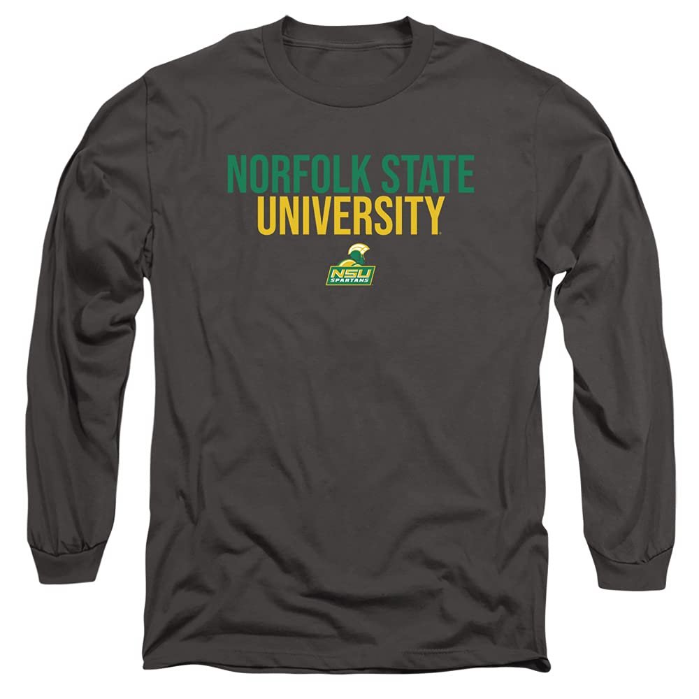 Norfolk State University Official Stacked Unisex Adult Long-Sleeve T Shirt,Charcoal, Large