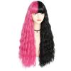 ANOGOL Hair Cap+Half Pink Half Black Wig Long Body Wave Wig with Bangs for Women Synthetic Wig for Halloween Costume Cosplay Party view 4