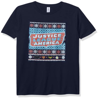 DC Comics Justice League Sweater Boy's Premium Solid Crew Tee, Navy Blue, Youth X-Small