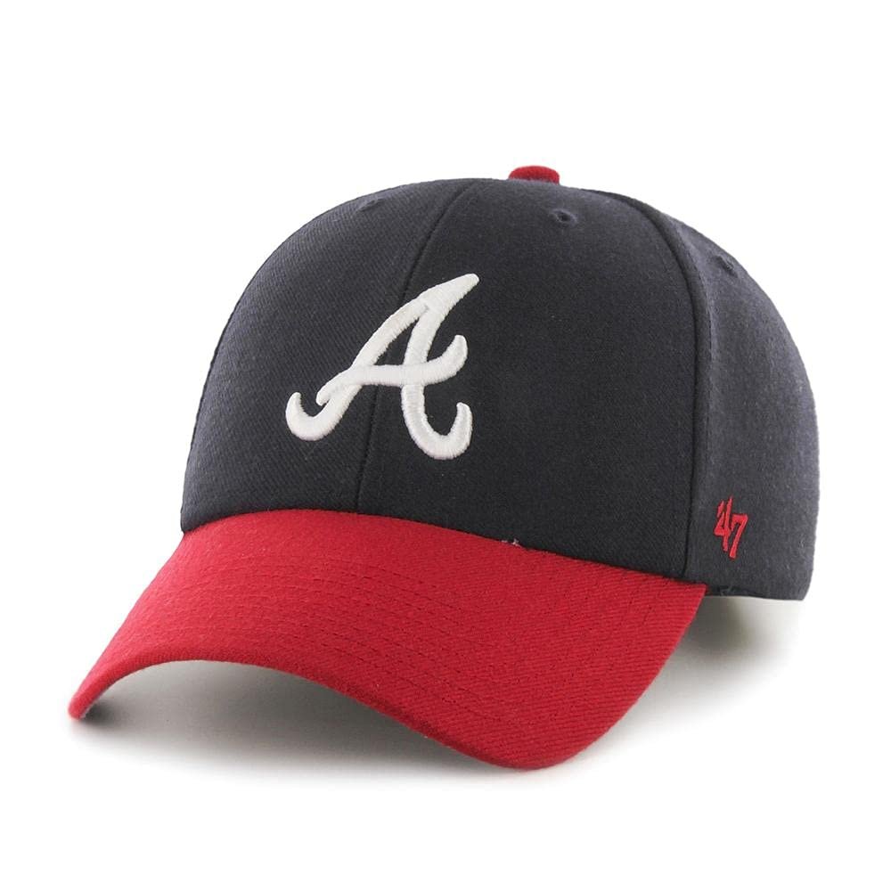 47 Brand MLB Two Tone Primary Logo MVP Adjustable Structure Baseball Cap Hat, Adult One Size Fits All - Atlanta Braves Navy Red