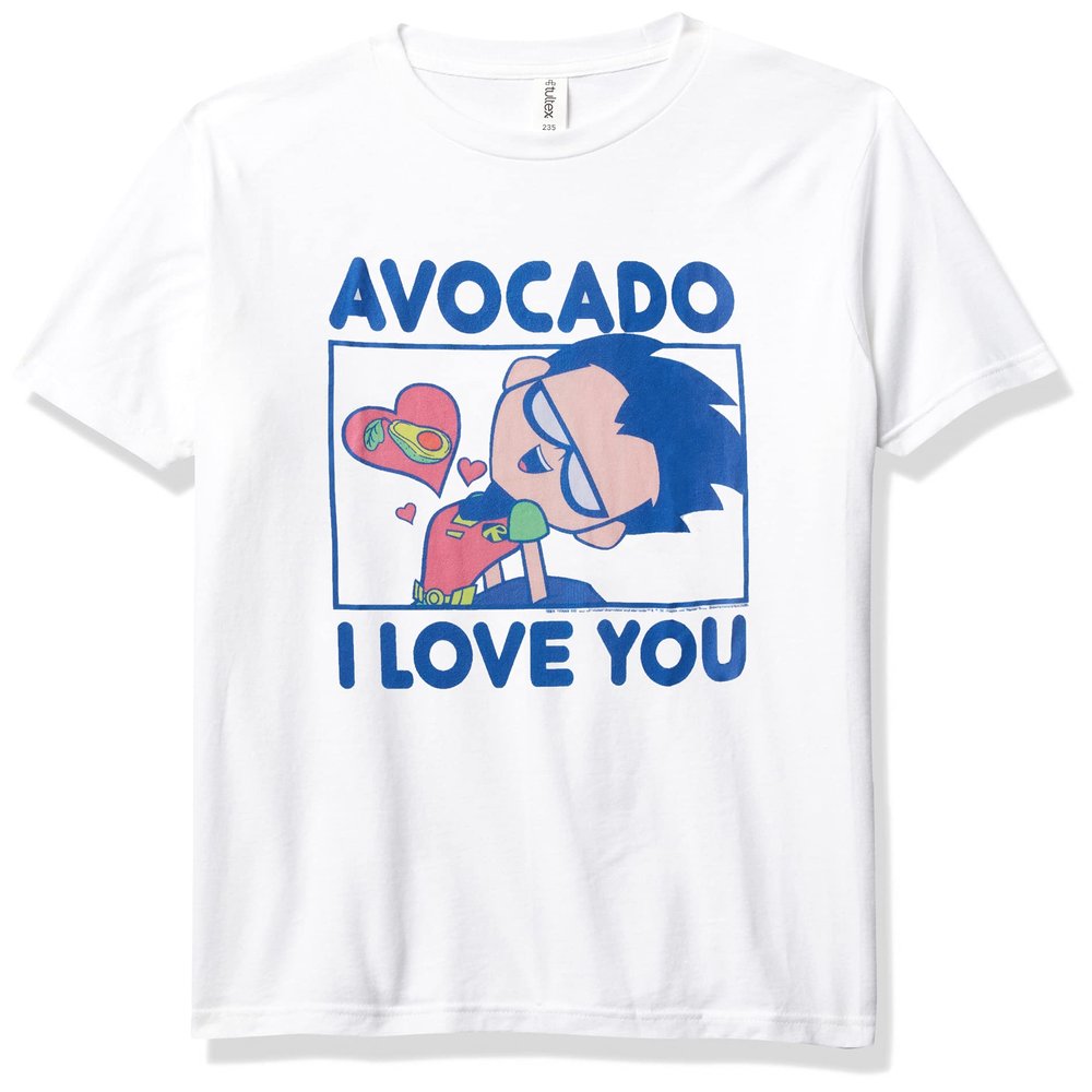 DC Comics Teen Titans Go Robin Plus Avocado Boy's Premium Solid Crew Tee, White, Youth X-Small