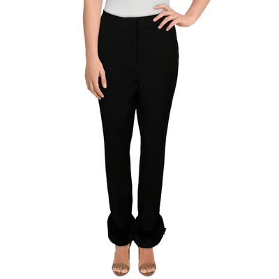Danielle Bernstein Womens Faux Fur Trim Slim Straight Leg Pants Black 4