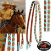 CHALLENGER Horse Western Leather Turquoise Laced Barrel Contest Reins 6686 view 4
