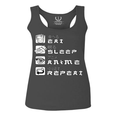 0363. Eat Sleep Anime Repeat Aesthetic Japanese Gift Manga Women's Tank Top Racerback (Characol, Large) Charcoal