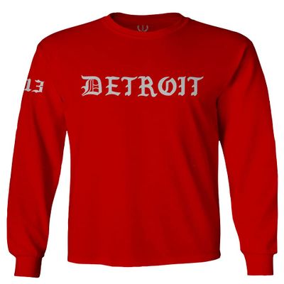 0362. Detroit 313 Michigan City Hip HOP Hipster Streetwear Men's Long Sleeve t Shirt (Red, 2X Large)