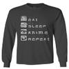 0363. Eat Sleep Anime Repeat Aesthetic Japanese Gift Manga Men's Long Sleeve t Shirt (Characol, Large) Charcoal view 1