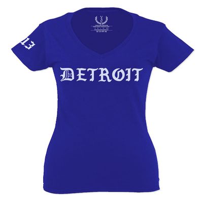 0362. Detroit 313 Michigan City Hip HOP Hipster Streetwear for Women V Neck Fitted T Shirt (Royal Medium)