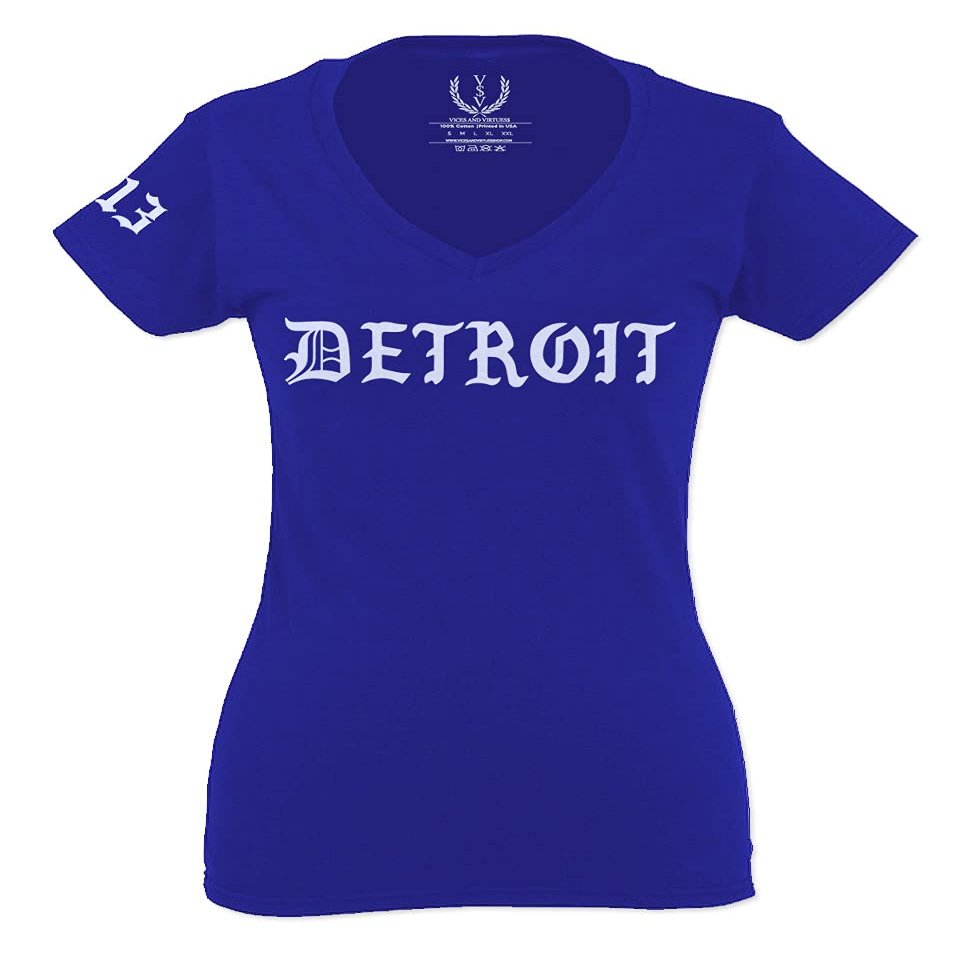 0362. Detroit 313 Michigan City Hip HOP Hipster Streetwear for Women V Neck Fitted T Shirt (Royal Medium)