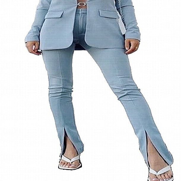 Danielle Bernstein Womens Slit Leg Slim Fit Pants Blue 10