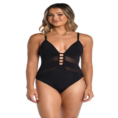 AMAVI Plunge Push Up One Piece Swimsuit Black