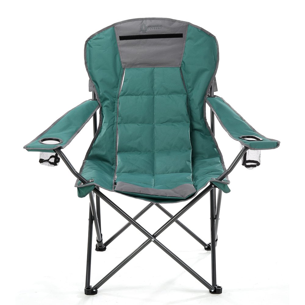 ARROWHEAD OUTDOOR Portable Folding Hybrid 2-in1 Camping Chair, Adjustable Recline, Vent, Padding, Cup Holder & Storage Pouch, Heavy-Duty, Oversize, Supports 300lbs, Includes Bag, Green (New)