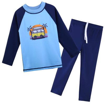 TFJH E Boys Long Sleeve Swimsuits 2PCS Rashguard Set UPF 50+ Surf Bathing Suit 11-12y Blue Car Long 152/158
