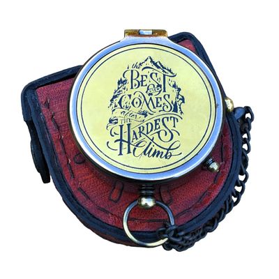 Brass Pocket Compass 'Best View Comes After' Quote Engraved with Free Leather Case Camping Compass, Birthday, Graduation Day Gifts
