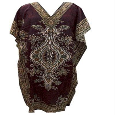 India G Women's Kaftan Dress Beach Cover Up Tribal Ethnic Print Plus Size V-Neck Loose Kimono Maxi Dress Brown, Large