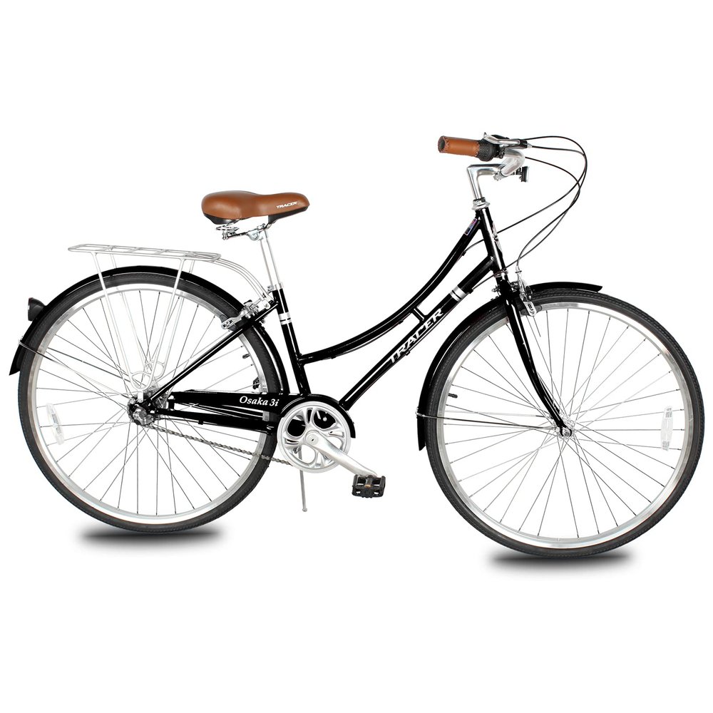 Tracer Osaka Hybrid Bikes for Women,Steel Frame, Inter 3 Speed, 700c Wheels,Brown Seat Brown Grips,City Bike,Comfort Bike,Commuter Bike,Womens Bike,Black