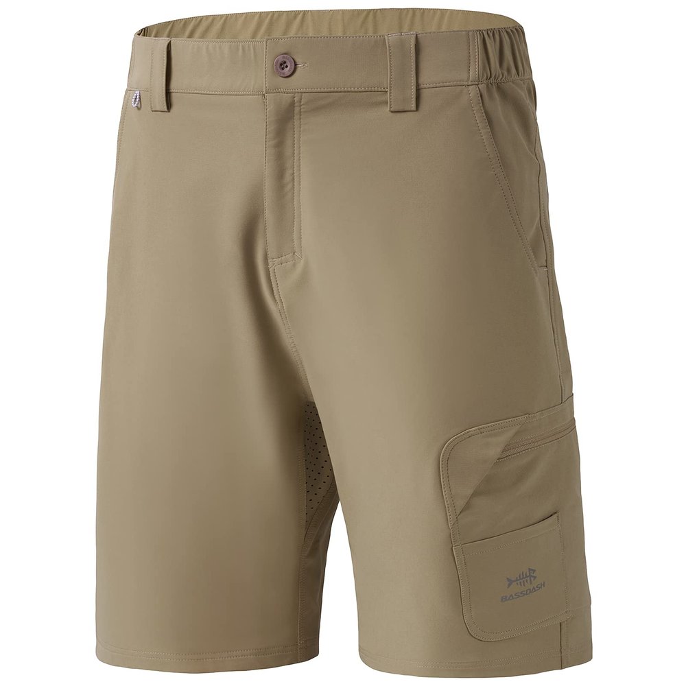 BASSDASH 10.5 Mens Fishing Cargo Shorts Quick Dry UPF 50+ Water Resistant FP01M Khaki
