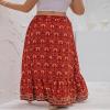 chouyatou Women's Boho Elastic Waist A-Line Floral Print Maxi Skirt Front Split (Large, Red) view 2