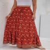 chouyatou Women's Boho Elastic Waist A-Line Floral Print Maxi Skirt Front Split (Large, Red) view 4
