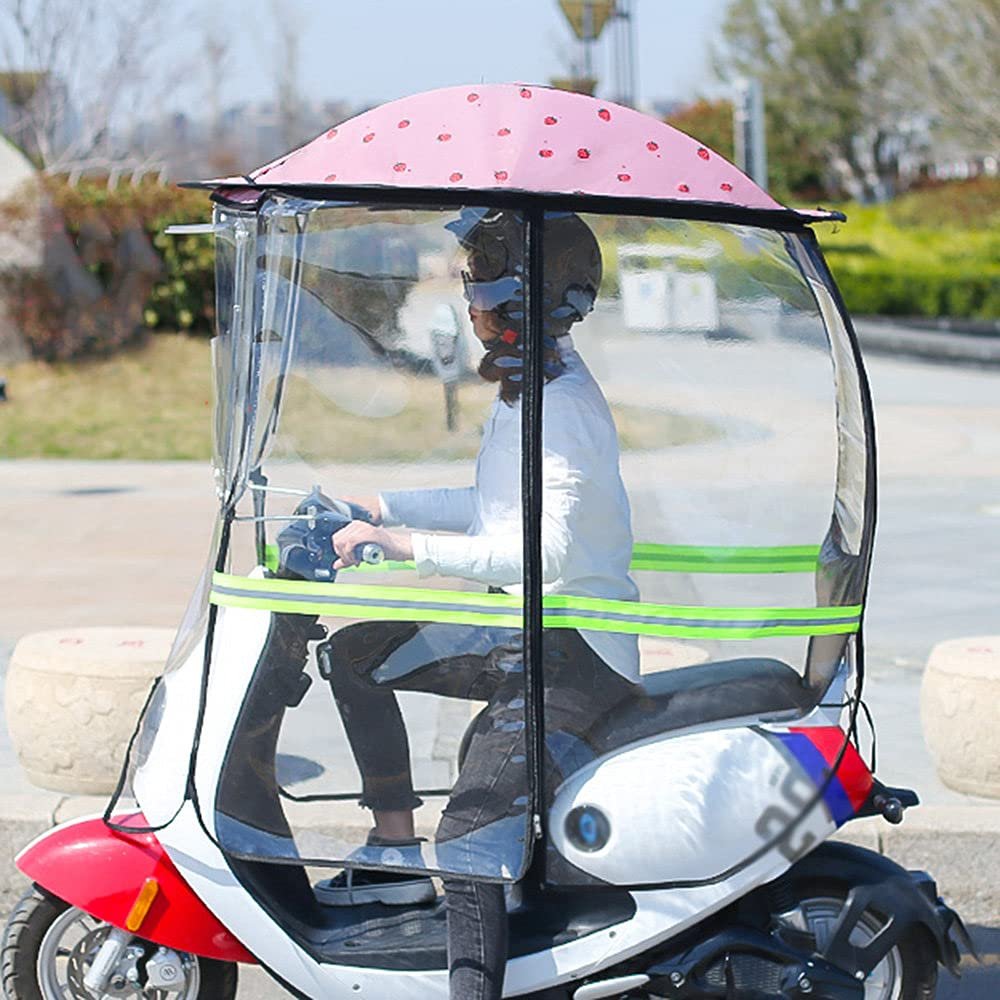 ZWJABYY Bike Umbrella,Scooter Umbrella,Removable High Density Oxford Cloth Windproof/Rainproof/Sunscreen Suitable for All Electric Bicycles and Motorcycles Rain Cover,A-Pink