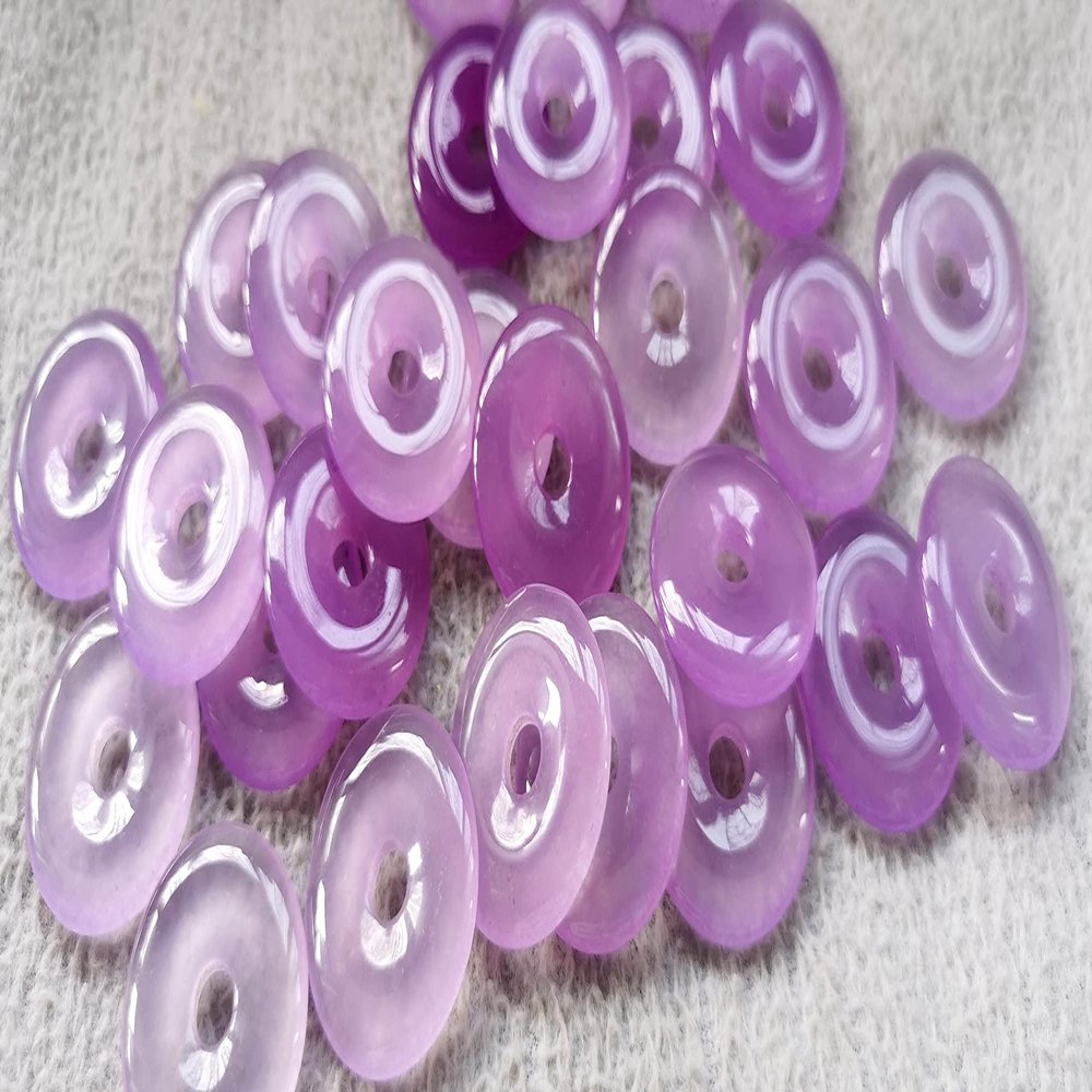 25mm Lite Purple Violet Jade -Green Jade PI Jadeite Natural Pendant Roundele O Donut Circle Jewelry Focal Beads 2pcs