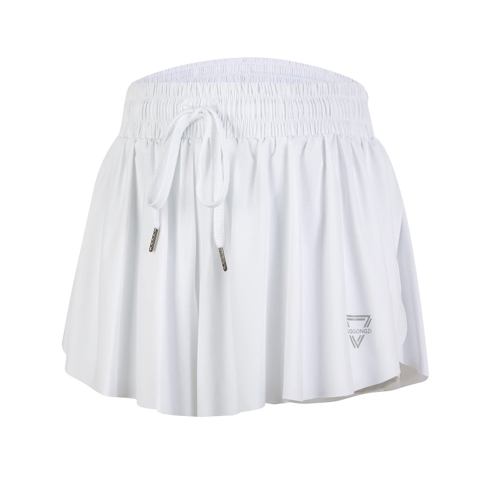 2 in 1 Flowy Womens Shorts Gym Yoga Athletic Workout Running Butterfly Trendy Clothes Spandex Cute Comfy Lounge Sweat Skirt Summer (M, White)