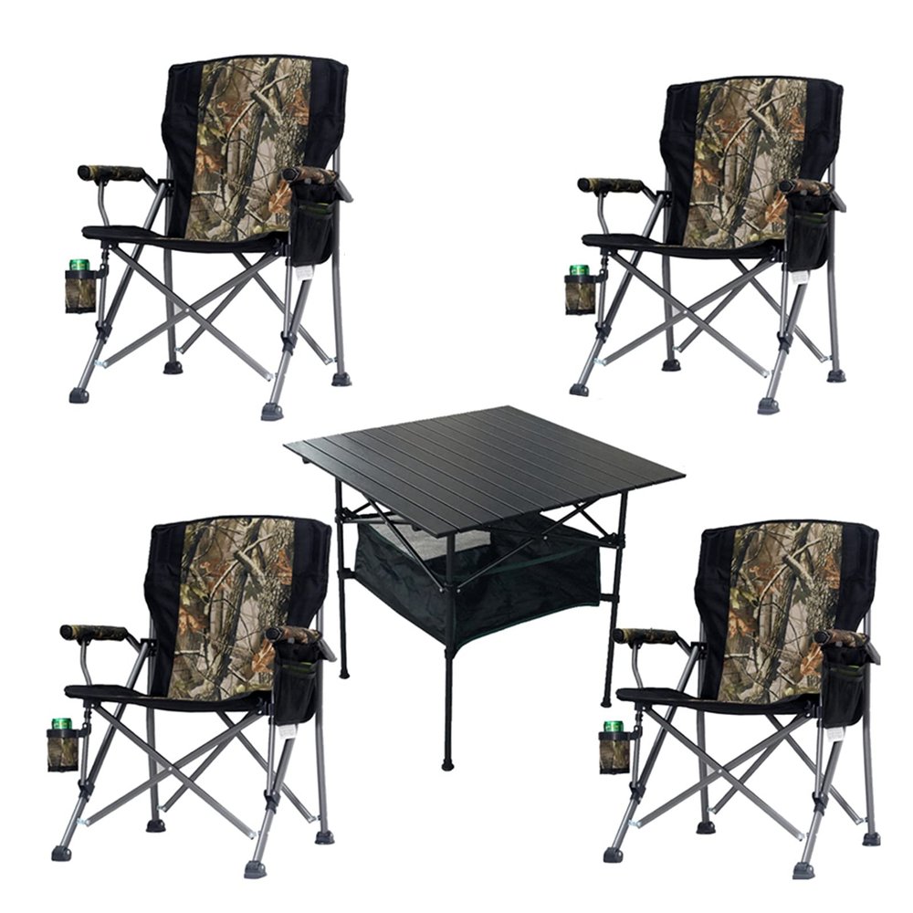 Camping Table Chairs Aluminum Alloy Folding Table and Chair Set, Courtyard Table with Cup Holder and Tote Bag, Load 100kg (Color : 4 in 1)
