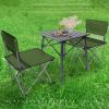 Camping Table Chairs Oxford Cloth Folding Table and Chair Set, Picnic Table with Cup Holder and Handbag, Multifunctional Portable Table 48x48x40cm view 2