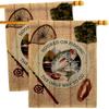 Hooked On Fishing Burlap House Flags 2 pcs Pack Sports Outdoor Camping Fish Dock Lure Entertainment Activity Physical Small Decorative Gift Yard Banner Double-Sided Made In USA 28 X 40 view 1