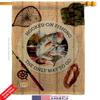 Hooked On Fishing Burlap House Flags 2 pcs Pack Sports Outdoor Camping Fish Dock Lure Entertainment Activity Physical Small Decorative Gift Yard Banner Double-Sided Made In USA 28 X 40 view 2