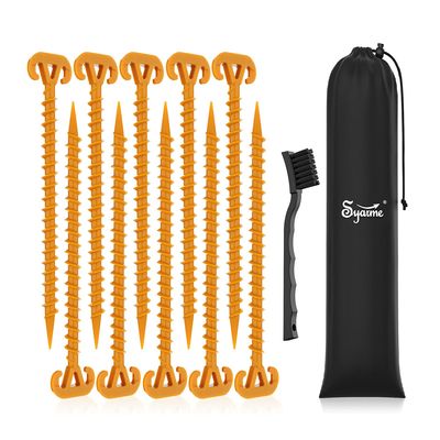 Sand Stakes Beach Ground Anchor 11" Sand Stake,On The Beach and Lawn for Securing Animals,Tents,Canopies and Beach Blankets Etc,Tent Stakes 10pc-Pack Spiral Anchor Stakes,Includes Brush and Bag