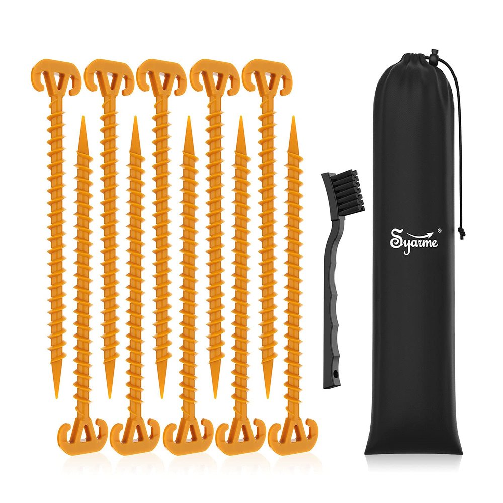 Sand Stakes Beach Ground Anchor 11" Sand Stake,On The Beach and Lawn for Securing Animals,Tents,Canopies and Beach Blankets Etc,Tent Stakes 10pc-Pack Spiral Anchor Stakes,Includes Brush and Bag