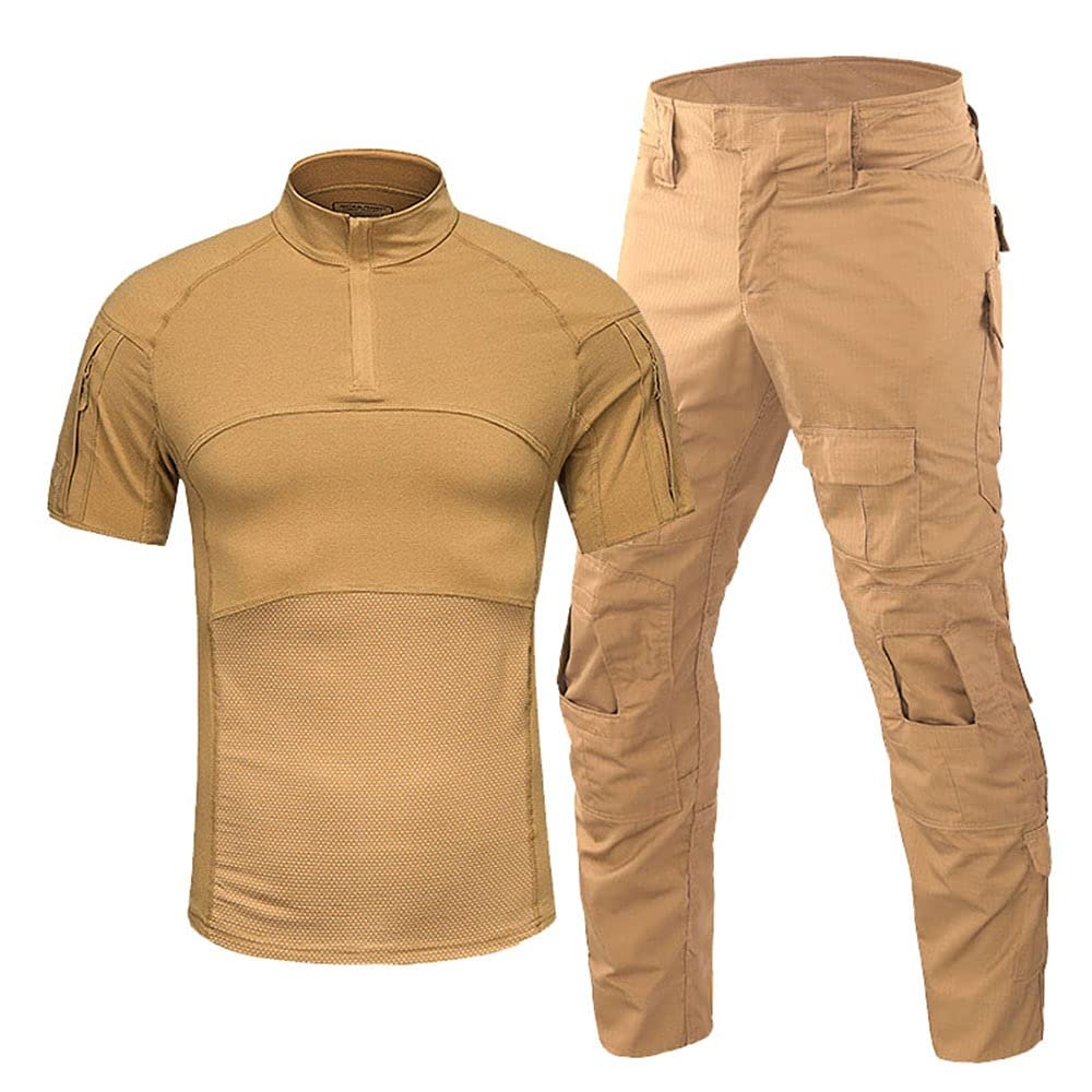 Airsoft Hunting Shooting Sports Battle Uniform BDU Tactical Combat Camouflage Clothing - Tan - L