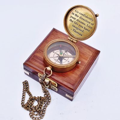 Engraved Antique Nautical Directional Magnetic Compass with Scripture Baptism Gifts, Graduation Highschool Gift for him with Wooden Case Go Confidently Compass in Cross Wooden Box