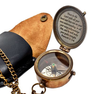 Trust in The Lord Engraved Compass, Proverbs 3: 5-16 Graduation gift, Compass with Stamped Leather case, Camping Compass, Boating Compass, Confirmation Gift Ideas, Religious Gifts, Missionary Gifts